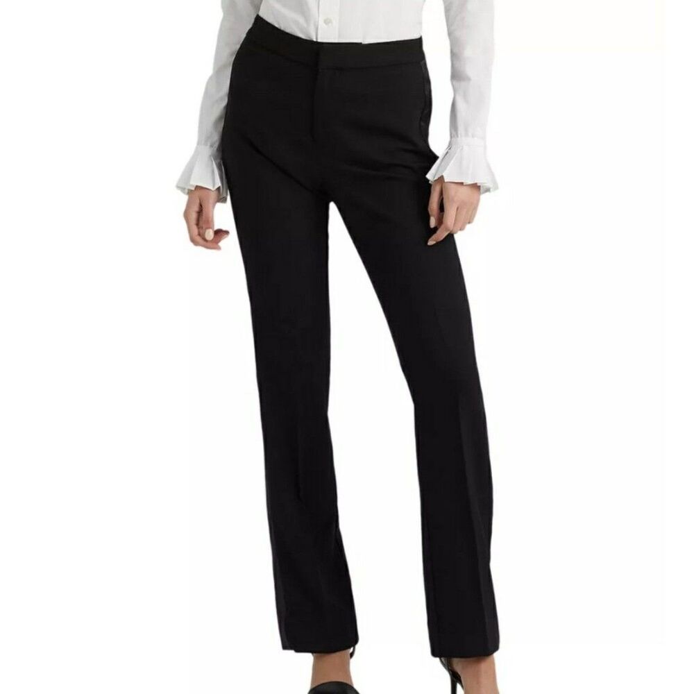 Lauren Ralph Lauren Black Tuxedo Stripe Straight Leg Pants Sz SP LLL